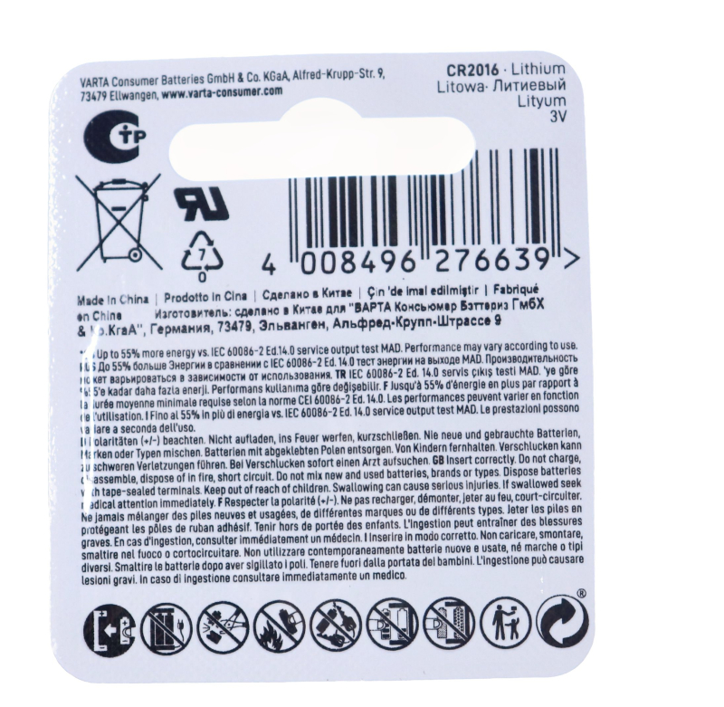 Varta 6016101401 button cell battery 3.0V 20MM